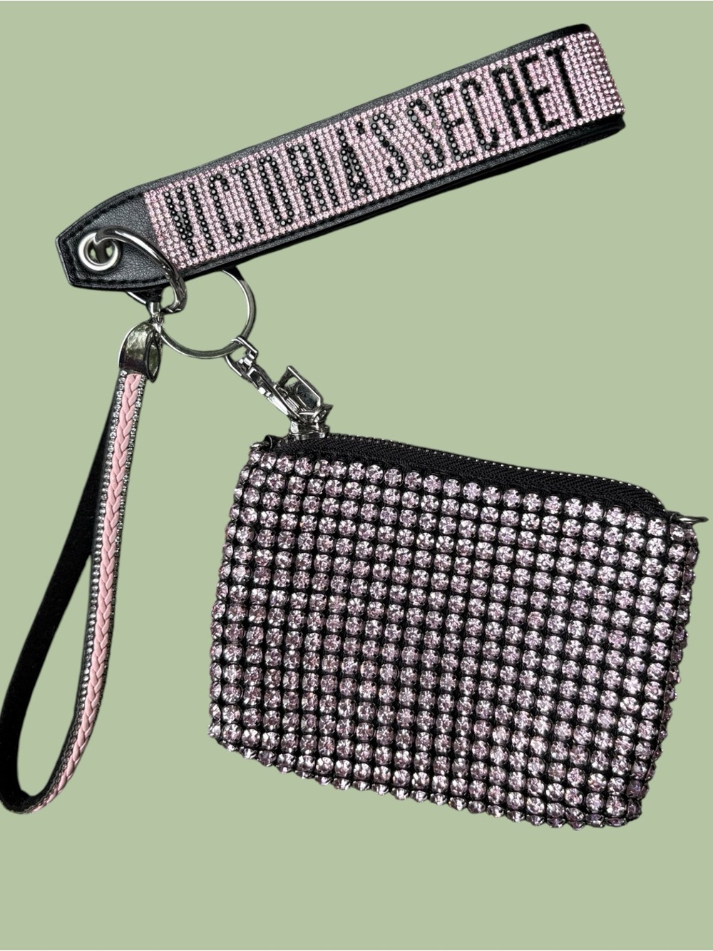 Victoria's Secret pink rhinestone wristlet change purse. 2 straps NWOT